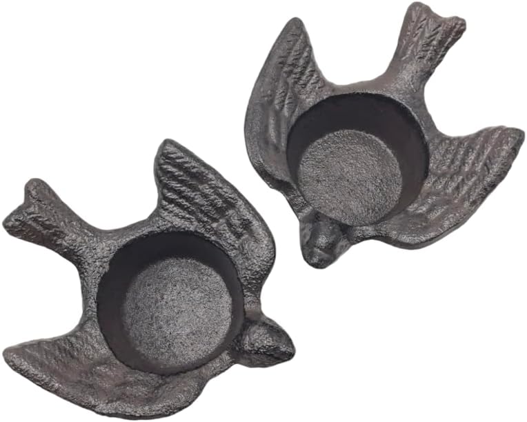 Small Cast Iron Candle Holder, Set of 2, Small Handmade Vintage Tea Light Candlestick Holders, Rustic Candle Holder, Farmhouse Candle Stand for Fireplace Shelf Home Decor (Bird Pattern) - Image 2