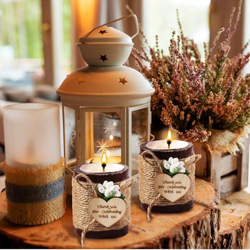 Treela 12 Pcs Wood Tealight Candle Holders Wedding Favors, Brown - Image 4