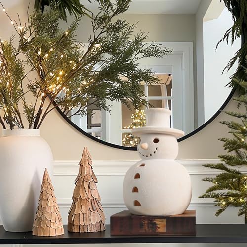 Christmas Decorations, 13.4" Handmade Terracotta Christmas Snowman Figurine - Image 4