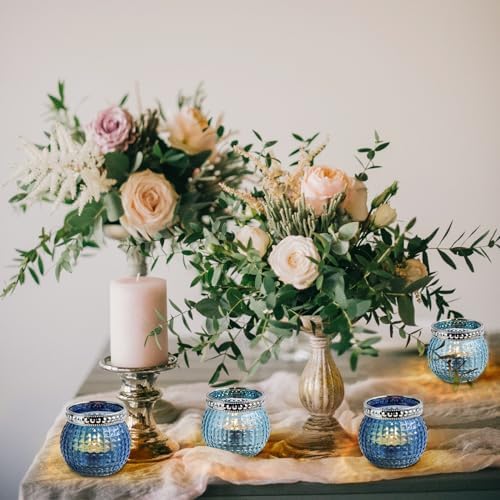 Candle Holder Set of 12, Small Tealight Candle Holder, Vintage Glass Votive Candle Holders for Table Centerpiece Wedding Home Decor Holiday Decor (Blue) - Image 4