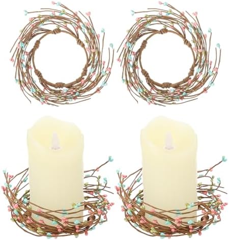 Daifunli 2 Pcs Summer Country Primitive Pip Berry Candle Ring Vintage Pip Berries Wreaths for Pillar 3.9 Inch Candles Holder for Summer Easter Rustic Table Centerpiece Decor by Huiinen