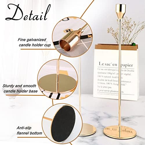 6Pcs French Honey Gold Candlestick Holders, Tall Taper Candelabra Stands fits 3/4 inch Thick Pillar Candle Stick, Elegant Decor Set for Table Centerpiece, Floor, Fireplace as Date, Festival, Fitting. - Image 2