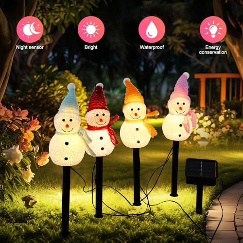 Outdoor Christmas Decorations 2025-Christmas Light Stakes for Yard-Snowman Solar Lights-Snowman Christmas Ornaments for Yard Garden Lawn Landscape Patio Walkway Decor - Image 4