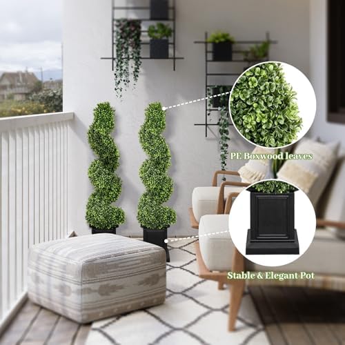 3.5ft Topiary Trees Artificial Outdoor, Artificial Boxwood Plants Outdoor Porch Trees, All-Year Green Fake Plant with Sturdy Pot for Front Porch (Spiral) - Image 3