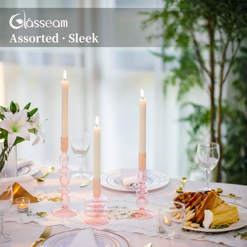Glasseam Pink Tapered Candlestick Holders 3Pcs Glass Taper for Table Decor - Image 2
