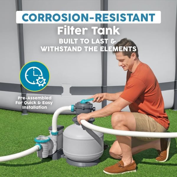 Bestway 3,000 GPH Above Ground Swimming Pool Sand Filter Pump | Compatible with Pools: 300 to 17,600 Gallons, Corrosion-Resistant Tank, Pre-Assembled, Low-Maintenance Pump with Adapters