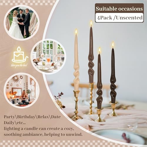 Unscented Spiral Candles Smokeless Gradient Brown Tapered Candle 9.5 Inch Handmade Long Twisted Candles for Wedding Home Decor Party - Image 6