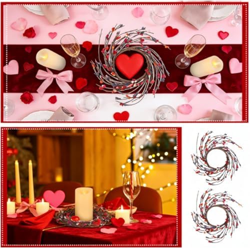 Daifunli 2 Pcs Valentine's Day Primitive Berry Candle Ring 3.9 Inch Rustic Farmhouse Red Berries Candle Ring Wreath for Pillar Candles Holder for Valentine Spring Table Centerpiece Decor - Image 6