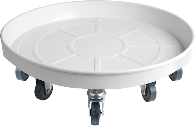 20 Inch Heavy Duty Plant Stand on Wheels, Round Plant Caddy with Wheels for Indoor & Outdoor Use, Metal Rolling Tray for Potted and Small Furniture, White