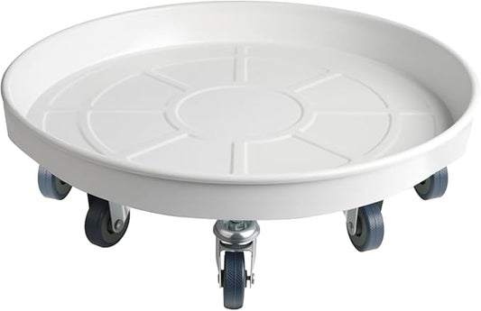 20 Inch Heavy Duty Plant Stand on Wheels, Round Plant Caddy with Wheels for Indoor & Outdoor Use, Metal Rolling Tray for Potted and Small Furniture, White