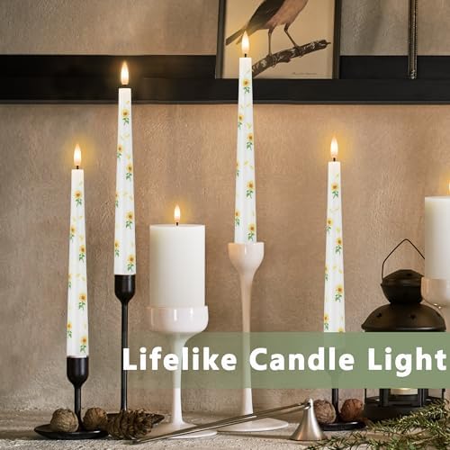 Sunflower Taper Candles Battery Operated, 9.6" Real Wax Flameless Candles - Image 4