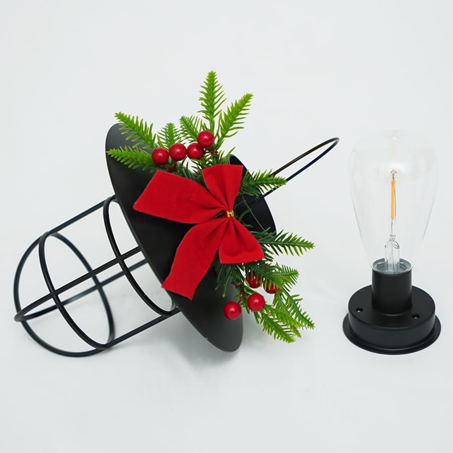 2 Pack Christmas Solar Hanging Lantern with Red Bow & Berry Decor - Image 2