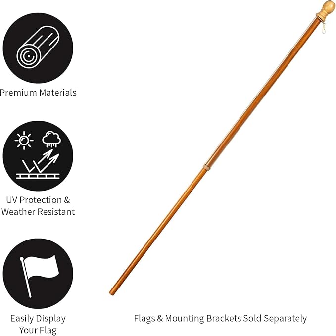 Evergreen Set of 4 Flag Poles, 56" Solid Wood Flag Pole with One Clip and Anti-Wrap Tube for 3'x5' Estate Flag with Pole Sleeve, Outdoor Weatherproof Use for Residential or Commercial