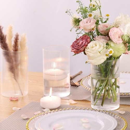 6 Inch Clear Glass Ribbed Cylinder Vases for Centerpieces, Pack of 6 - Image 4