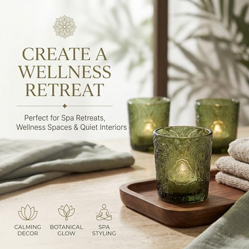 Moss Green Mandala Glass Tealight Holders, 12 Pack - Image 6