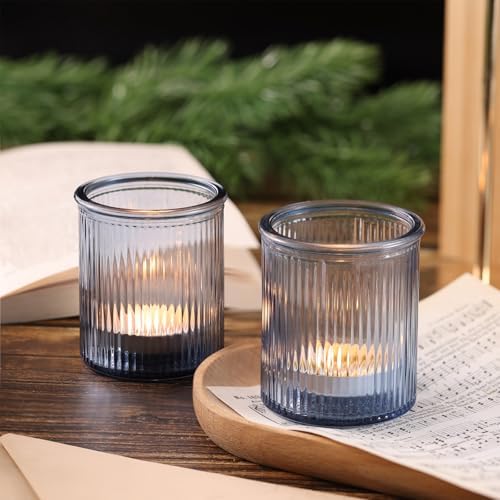 NITIME 32Pcs Ribbed Blue Votive Candle Holders, Tea Light Candle Holders for Table Centerpiece, Blue Candle Holders for Wedding Decor,Home and Holiday Decor - Image 6