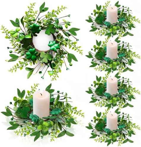 Pillar Candle Ring Wreaths Mini Purple Lavender Table Centerpieces Wreath 9 Inch Wreath for Cabinets Artificial Farmhouse Lavender Wreaths for Front Door Porch Wall Window (6, St.Patrick-1) by Unknown
