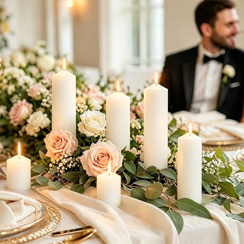 6-Pack White Pillar Candles, 2x3, 2x6, 2x8 Inch - Image 6