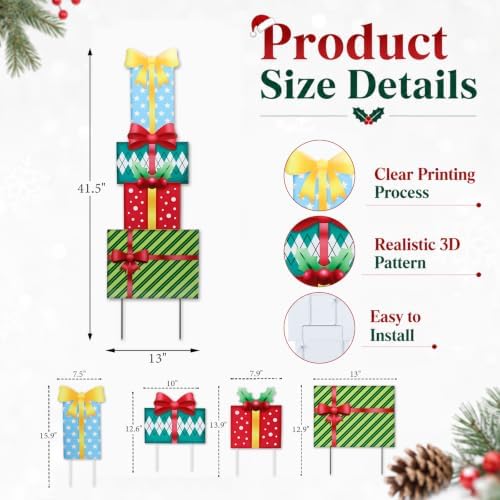 Christmas Outdoor Garden Stake Decor, 41.5" Gift Boxes Yard Sign - Image 3