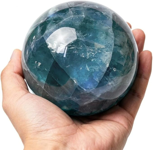 2.4-2.8 inch Natural Fluorite Crystal Ball with Stand, Hand Polished Rainbow Fluorite Divination Sphere, Reiki Healing Stone Ball, Home Art Decor Ornament, Spiritual Collectible Gift