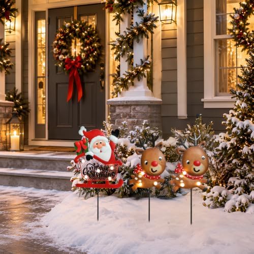 Christmas Yard Sign Stake, Lighted Santa and Reindeer Outdoor Decor - Image 7