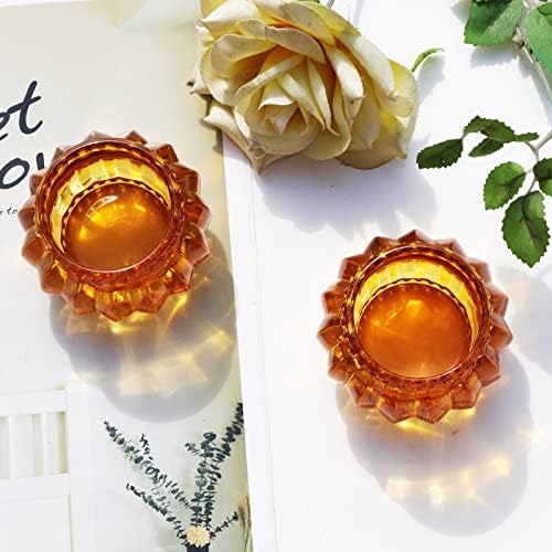 Woho 6pcs Amber Tealight Candle Holder, Tea Lights Holder for Thanksgiving - Image 5