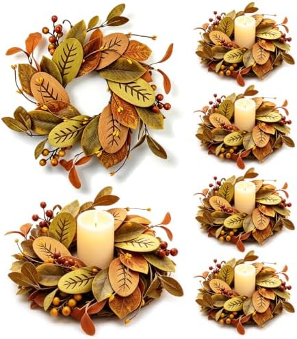 6 PCS Mini Fall Candle Ring Small Autumn Candle Holder Ring for Table Decor by Unknown