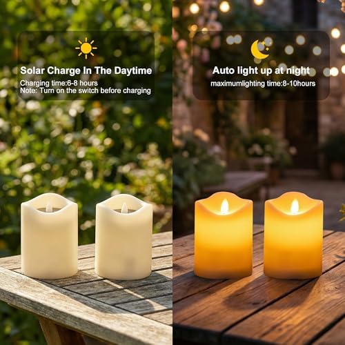 Livinlarge Solar Candles Outdoor Waterproof,6pcs 3"x4" Solar Flamele Candle - Image 2