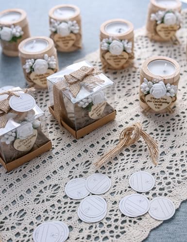 Ju's Favors 10 Piece Set of Wooden Tealight Candle Holders, Wedding Party Guest Favors, Thank You Favors, Guest Return Favors, Bridal Shower, Housewarming Gifts for Guests. (Light Brown+Rose) - Image 3