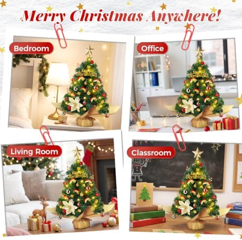 24 Inch Mini Christmas Tree Set with LED Lights, Tabletop Xmas Tree - Image 6