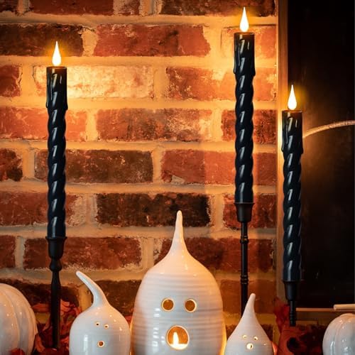 Black Flameless Taper Candles Battery Operated with Remote Timer - Image 3