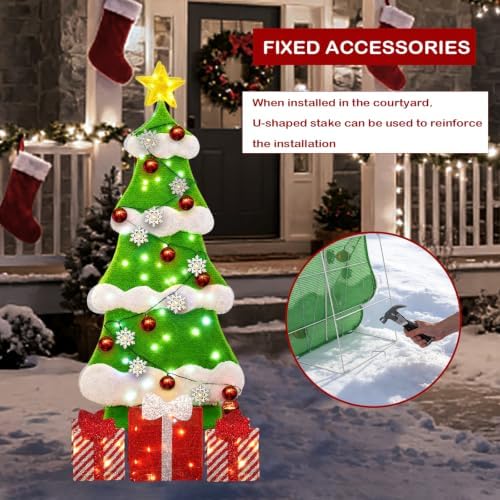 5FT 2D Outdoor Lighted Christmas Tree, 150 LED, 8 Modes（Sphere+Snow） - Image 6