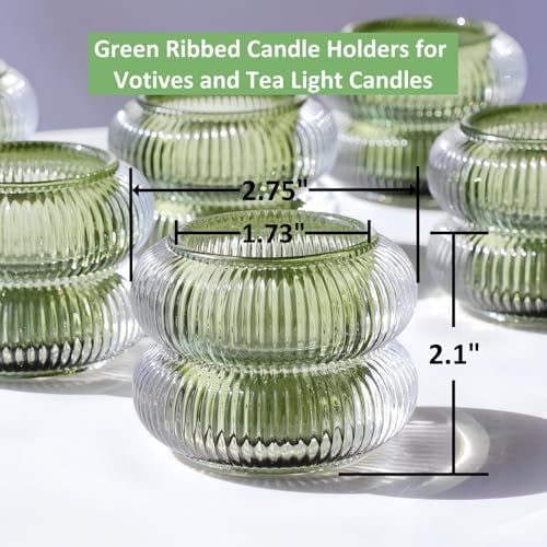 Woho Green Glass Votive Candle Holders Set of 6 for Spring Wedding Table - Image 5