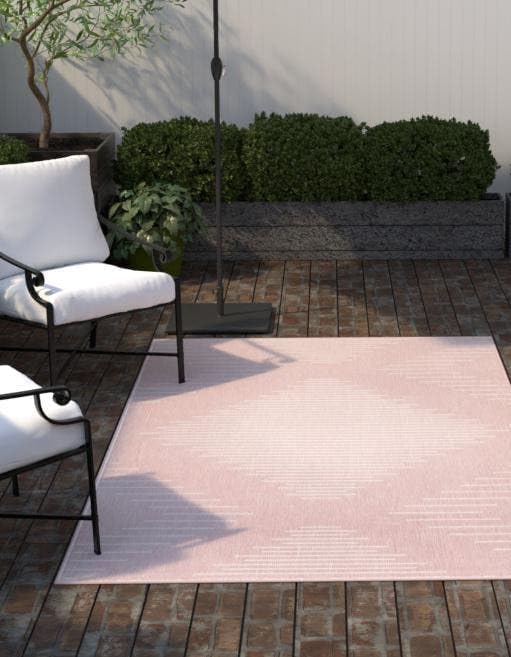Unique Loom Outdoor Modern Collection Area Rug - Tambor (9' 10" x 13' 1" Rectangle, Pink/ Ivory)