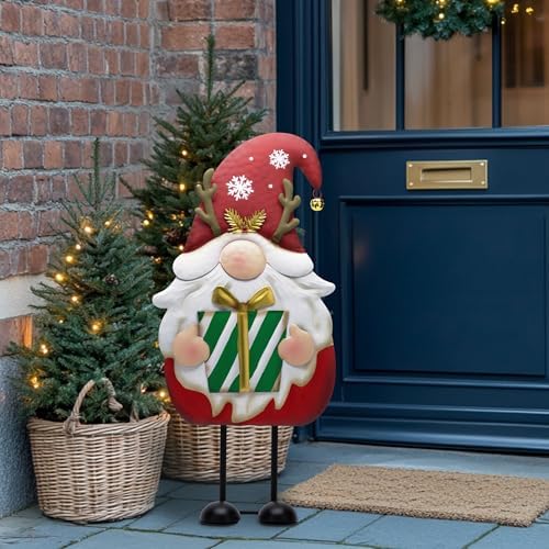 TERESA'S COLLECTIONS Christmas Gnome Outdoor Metal Red White Santa Decor - Image 2