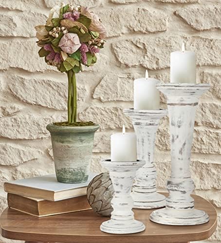 Homebia Design Antique White Wooden Candle Holder Set of 3 – 10, 8, 6 Inch - Image 4