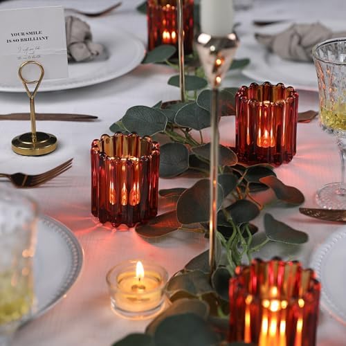 12PCS Glass Amber Votive Candle Holder, Ribbed Tealight Candle Holders - Image 3