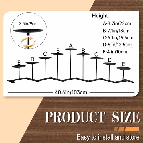 Candelabra Fireplace Candle Holder - 9 Black Iron Pillar Stand - Image 3