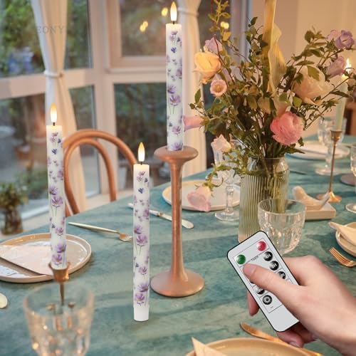 Purple Flower Flameless Taper Candles Battery Operated with Remote Timer - Image 4