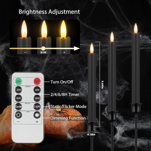 Black Flameless Taper Candles with Remote and Timer, Real Wax, 3 Pack - Image 3