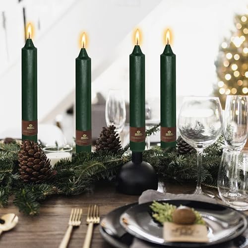 Christmas Hunter Green Candle 9 Inch Tall Smokeless Taper Candles 4 Pack Unscented Dinner Candle for Christmas Festive, Halloween Thanksgiving Day Fall Home Decor - Image 6