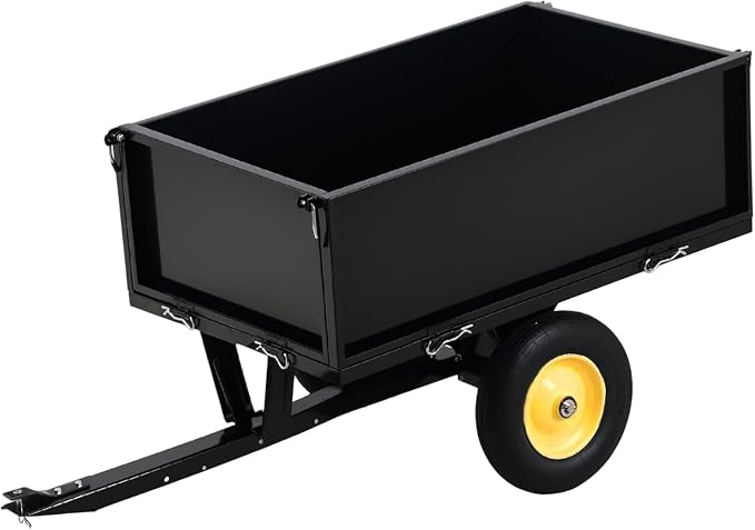 500 LBS Heavy-Duty Steel Dump Cart,Tow-Behind ATV & Lawn Tractor Utility Trailer with Removable Tailgate, 17 Cu.Ft Capacity Garden Cart for Lawn, Garden, Landscaping & Hauling, Fits ATV, UTV