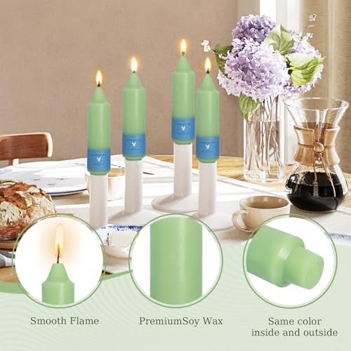 Smokeless Candlesticks Short Taper Candle,Unscented 5 Inches Light Green Candle Sticks Dripless Tapered Candles for Home Décor Weddings Seasons Gifts(4pcs-Light Green) - Image 5