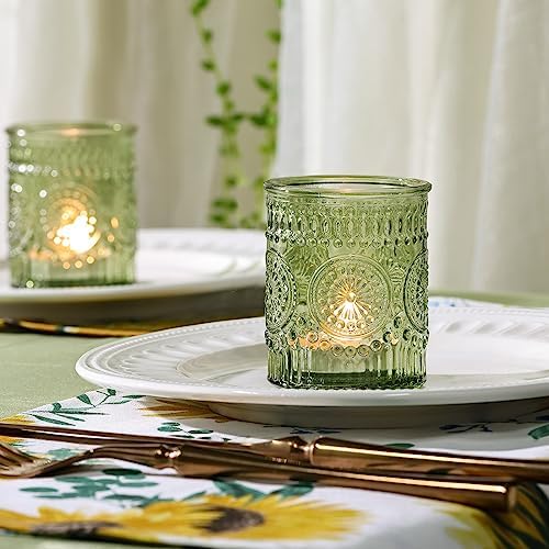 DEVI 24pcs Green Votive Candle Holders for Wedding, Glass Tea Lights Candle Holder, Green Baby Shower St. Patrick's Day Table Decor, Vintage Depression Glass Candle Holders for Table Centerpiece - Image 2