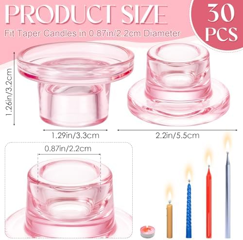30 Pcs Glass Taper Candle Holders Pink Candlestick Holders - Image 5