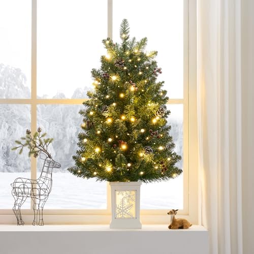 3 Ft Pre-Lit Christmas Tree, Artificial Christmas Tree with 78 Led Lights,8-Mode Battery Box,Timer Battery,Red Berry,Christmas Decoration for Home, Office,Fireside,Easy Installation - Image 4