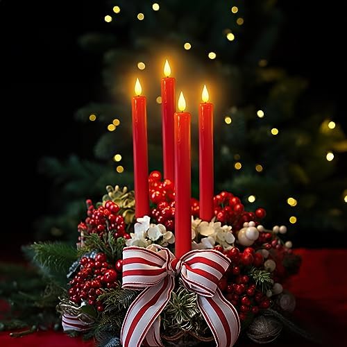 Homemory 6 Pcs Flameless Taper Candles with Remote Timer Dimmer, Red Battery Operated Candlesticks Flickering, Plastic Led Taper Candles Realistic, 9.6 Inches for Party Holiday Celebrations Christmas - Image 5