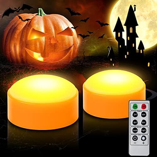 2 PCS Halloween LED Pumpkin Lights with Remote and Timer, Battery Operated Orange Jack-O-Lantern Light for Halloween Decor, Flameless Candles for Pumpkin Decoration by CANDLEIDEA