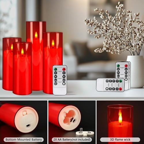 24-Pack Red Flameless LED Candles - Remote Control & Timer, Realistic Flickering for Chinese New Year Decor, Valentine's Day, Romantic Home Ambiance, Fireplace Mantel & Festive Centerpieces - Image 4