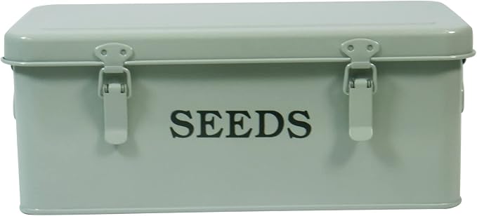 Seed Storage Box Metal Container Organizer, 4-Compartment Garden Seed Box with Safety Locks - Grayish Green